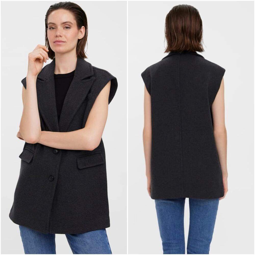 Vero Moda Curve Edna Waistcoat Vest Dark Gray Melange 22